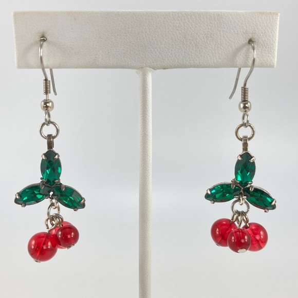 Holly Earrings, Handmade, Vintage Crystals & Glass Beads, Cherry Earrings - Picture 10 of 10